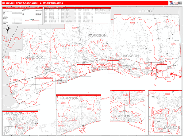Biloxi-Gulfport-Pascagoula Metro Area Map Book Red Line Style